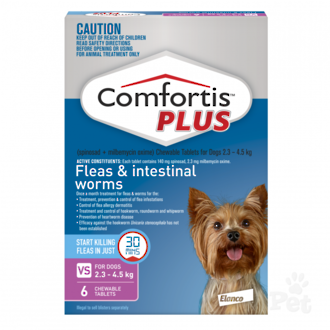 Comfortis Plus Chewable Flea & Worm Treatment for Very Small Dogs 2.3-4.5kg (Pink / 3 chewables )